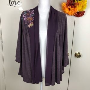 LULUMARI OPEN CARDIGAN 100% WOOL EMBROIDERED SZ L